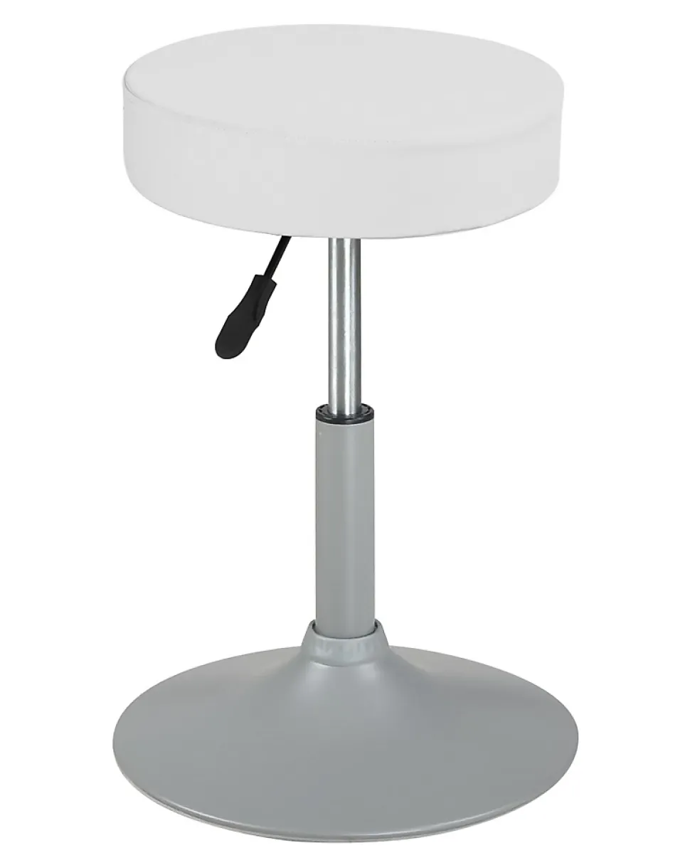 Tabouret de travail simili cuir rond rembourré , pivotant, hauteur réglable YU (blanc gris)