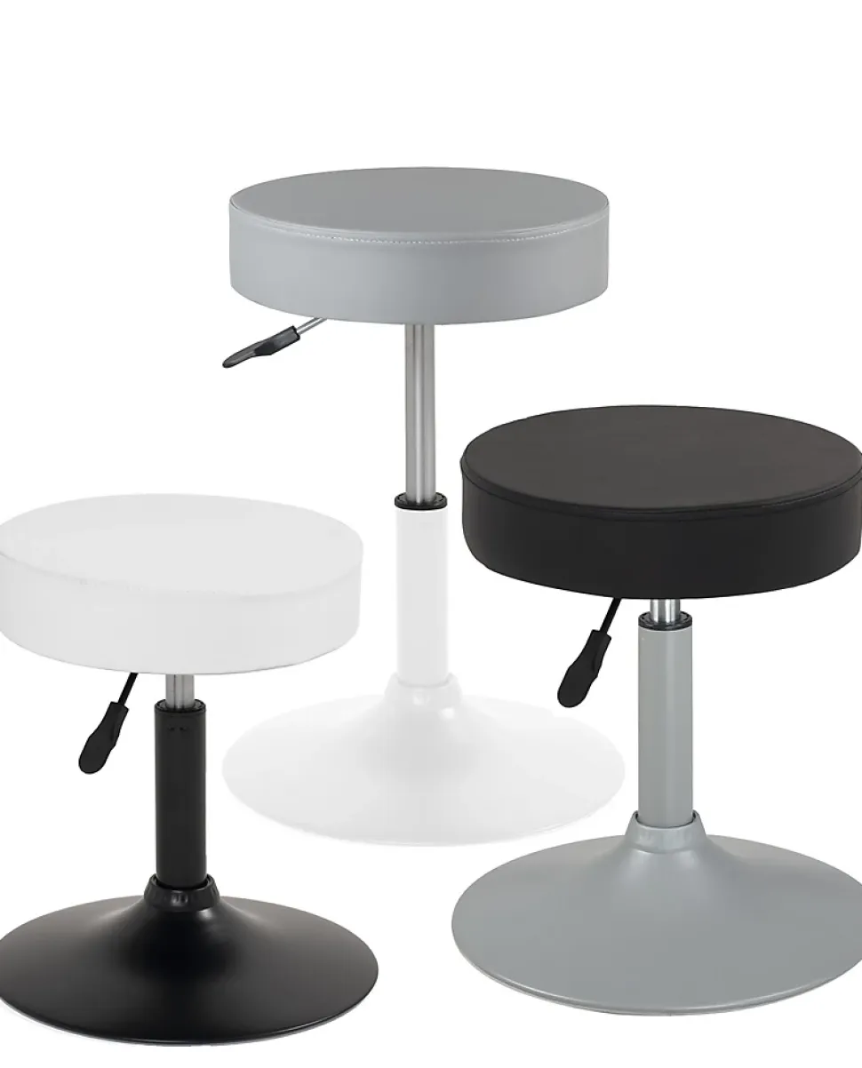 Tabouret de travail simili cuir rond rembourré , pivotant, hauteur réglable YU (blanc gris)
