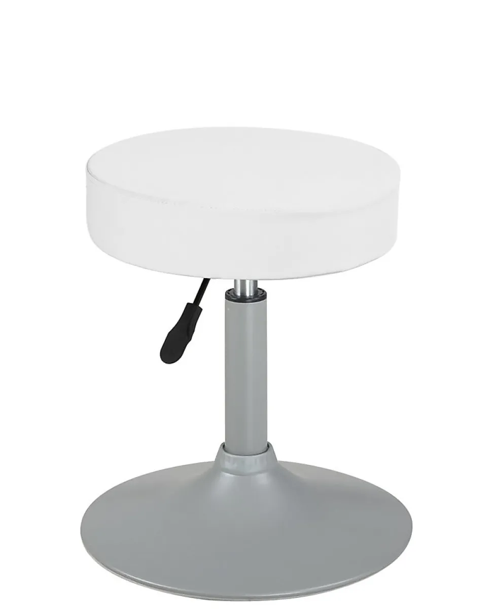 Tabouret de travail simili cuir rond rembourré , pivotant, hauteur réglable YU (blanc gris)