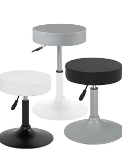 Tabouret de travail simili cuir rond rembourré , pivotant, hauteur réglable YU (blanc noir)