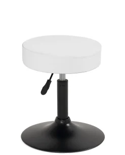 Tabouret de travail simili cuir rond rembourré , pivotant, hauteur réglable YU (blanc noir)