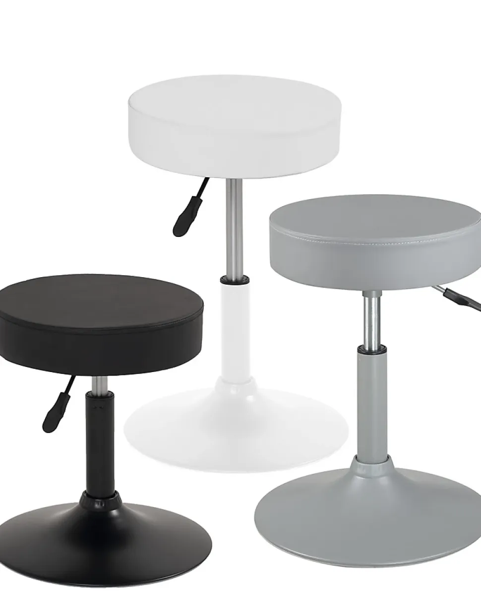 Tabouret de travail simili cuir rond rembourré , pivotant, hauteur réglable YU (blanc)