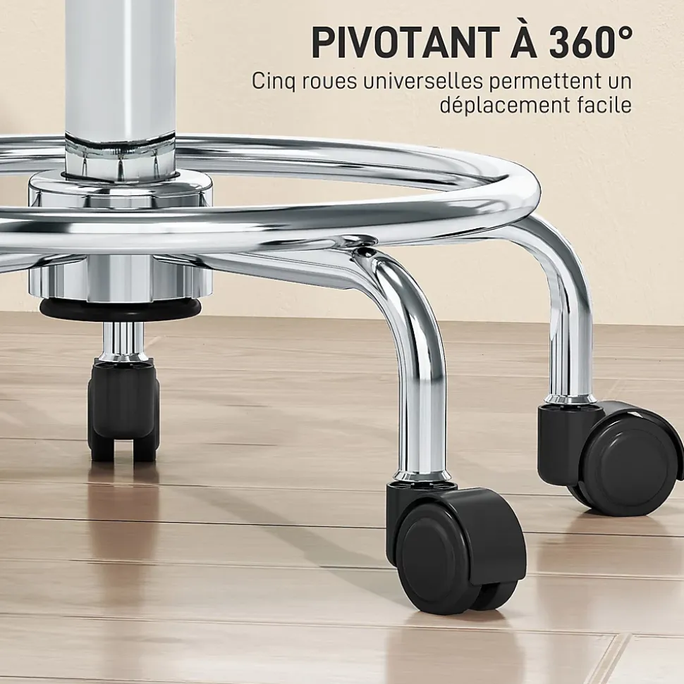 Tabouret de travail sur roulettes avec repose-pieds - tabouret médical hauteur réglable 50-66 cm pivotant - noir