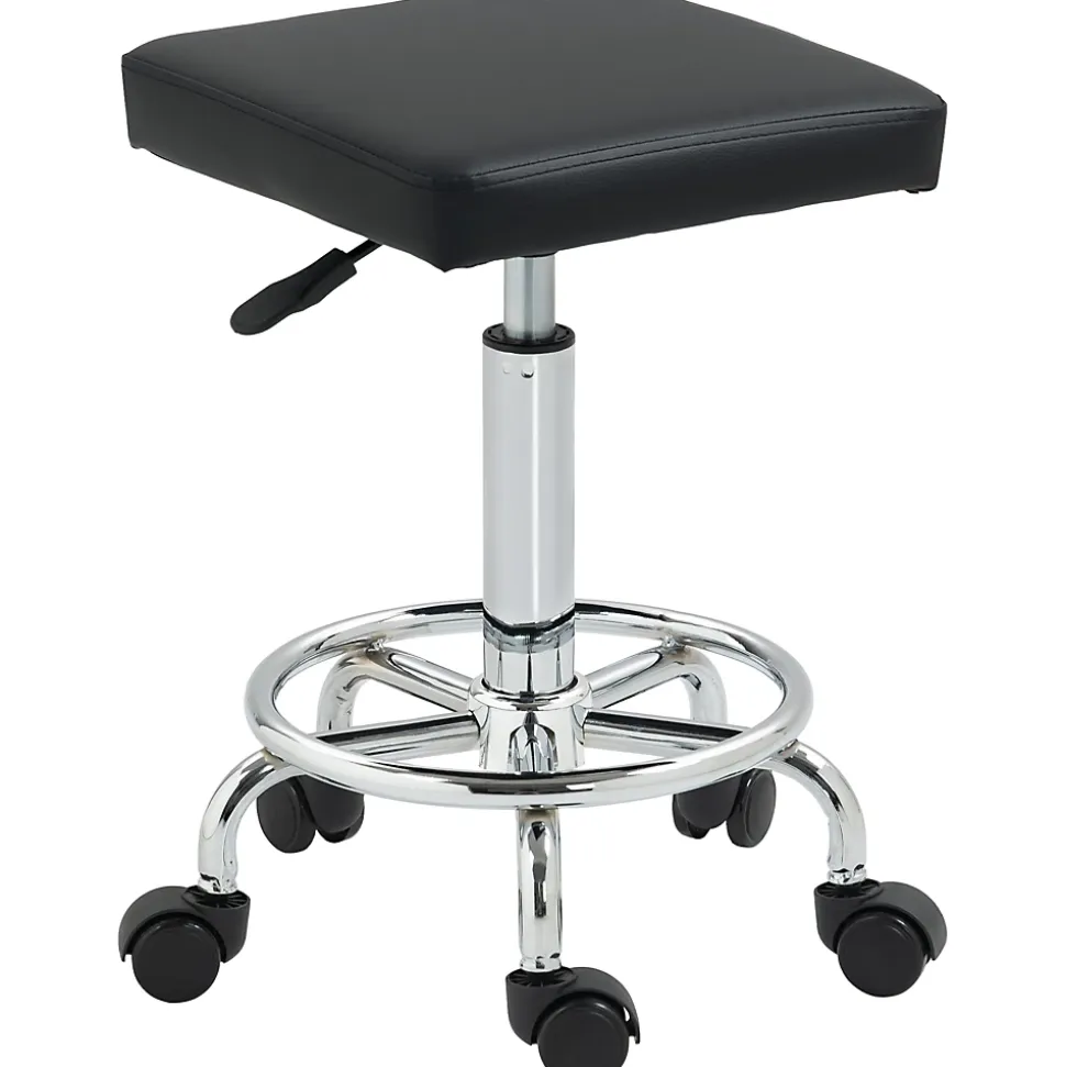 Tabouret de travail sur roulettes avec repose-pieds - tabouret médical hauteur réglable 50-66 cm pivotant - noir