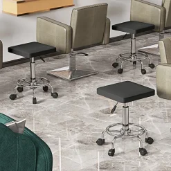 Tabouret de travail sur roulettes avec repose-pieds - tabouret médical hauteur réglable 50-66 cm pivotant - noir