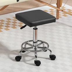 Tabouret de travail sur roulettes avec repose-pieds - tabouret médical hauteur réglable 50-66 cm pivotant - noir
