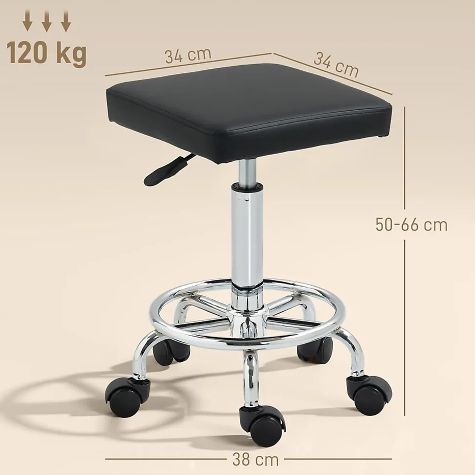Tabouret de travail sur roulettes avec repose-pieds - tabouret médical hauteur réglable 50-66 cm pivotant - noir