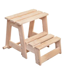 Tabouret d'escalier pliant en bois de pin avec 2 marches (42X50x38,6cm)