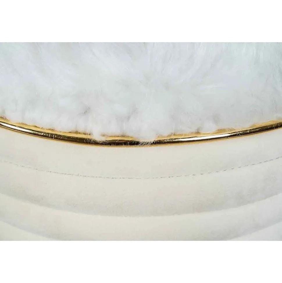Tabouret Design en Tissu "Doric" 50cm Ivoire & Or