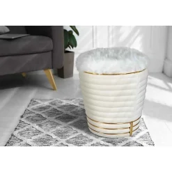 Tabouret Design en Tissu "Doric" 50cm Ivoire & Or