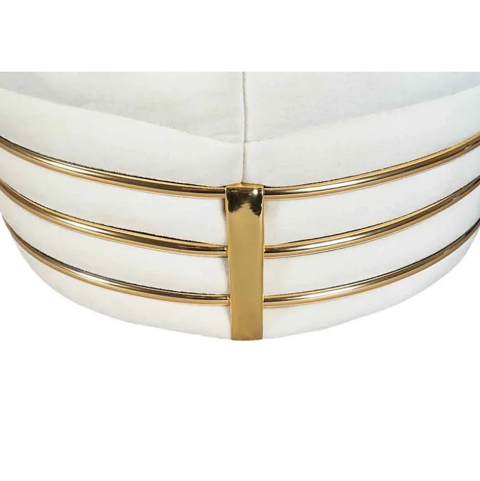 Tabouret Design en Tissu "Doric" 50cm Ivoire & Or