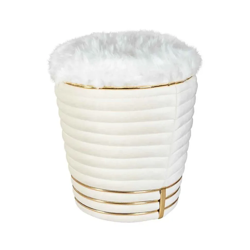 Tabouret Design en Tissu "Doric" 50cm Ivoire & Or