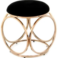 Tabouret Design "Whitney" 45cm Noir & Or Rose