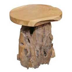 Tabouret en bois de teck plateau rond et piètement racine - DAPHNE 02
