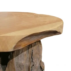 Tabouret en bois de teck plateau rond et piètement racine - DAPHNE 02