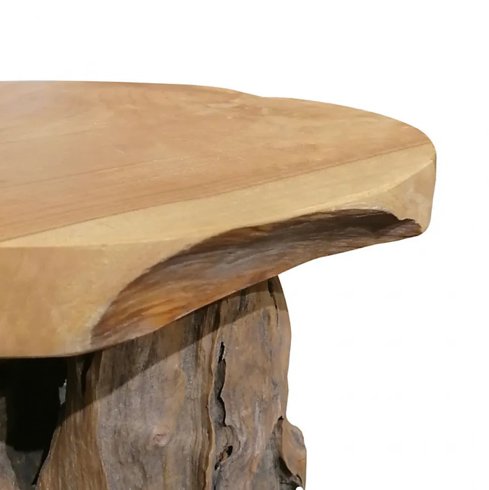 Tabouret en bois de teck plateau rond et piètement racine - DAPHNE 02