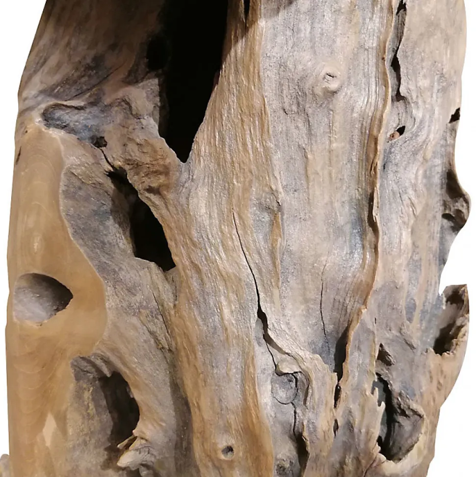 Tabouret en bois de teck plateau rond et piètement racine - DAPHNE 02