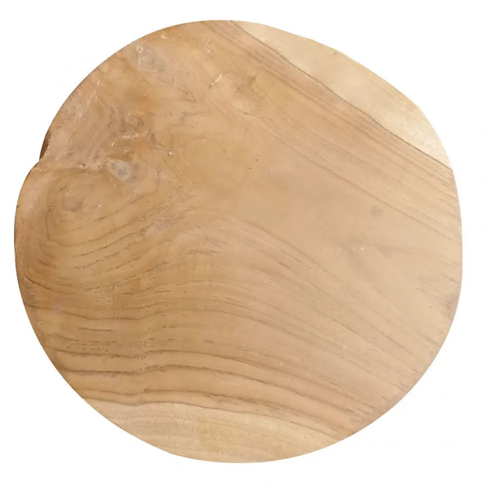Tabouret en bois de teck plateau rond et piètement racine - DAPHNE 02
