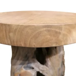 Tabouret en bois de teck plateau rond et piètement racine - DAPHNE 02