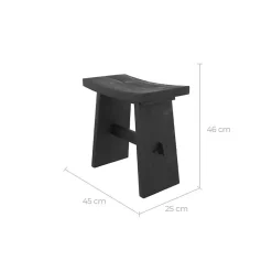 Tabouret en bois de teck recyclé peint en noir - Eka