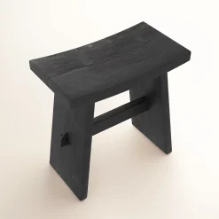 Tabouret en bois de teck recyclé peint en noir - Eka