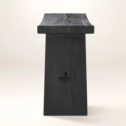 Tabouret en bois de teck recyclé peint en noir - Eka