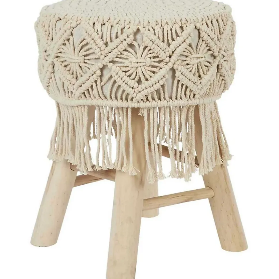 Tabouret en bois et tissu Boho - 32 x 32 x 42 Type: Pouf & tabouret bas