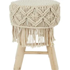 Tabouret en bois et tissu Boho - 32 x 32 x 42 Type: Pouf & tabouret bas