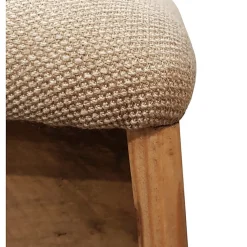 Tabouret en bois massif recyclé et tissu rembourré beige - CHALET