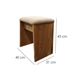 Tabouret en bois massif recyclé et tissu rembourré beige - CHALET