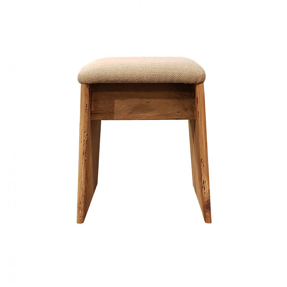 Tabouret en bois massif recyclé et tissu rembourré beige - CHALET