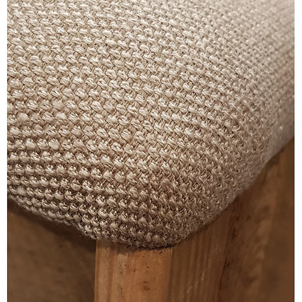 Tabouret en bois massif recyclé et tissu rembourré beige - CHALET