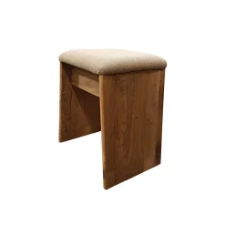 Tabouret en bois massif recyclé et tissu rembourré beige - CHALET