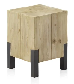 Tabouret en placage d'épicéa avec pieds laqués couleur métal