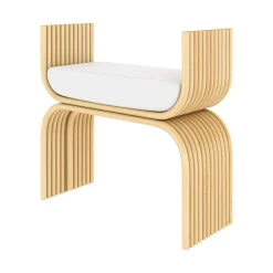 Tabouret en rotin et coussin blanc - Réane
