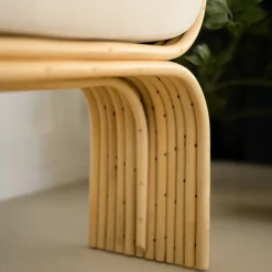 Tabouret en rotin et coussin blanc - Réane