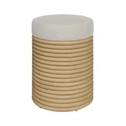 Tabouret en rotin et tissu crème H 43 cm - Théa