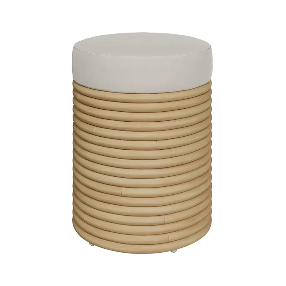 Tabouret en rotin et tissu crème H 43 cm - Théa