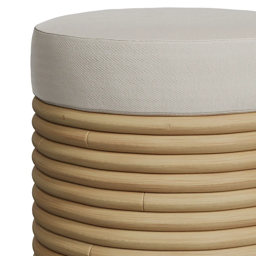 Tabouret en rotin et tissu crème H 43 cm - Théa