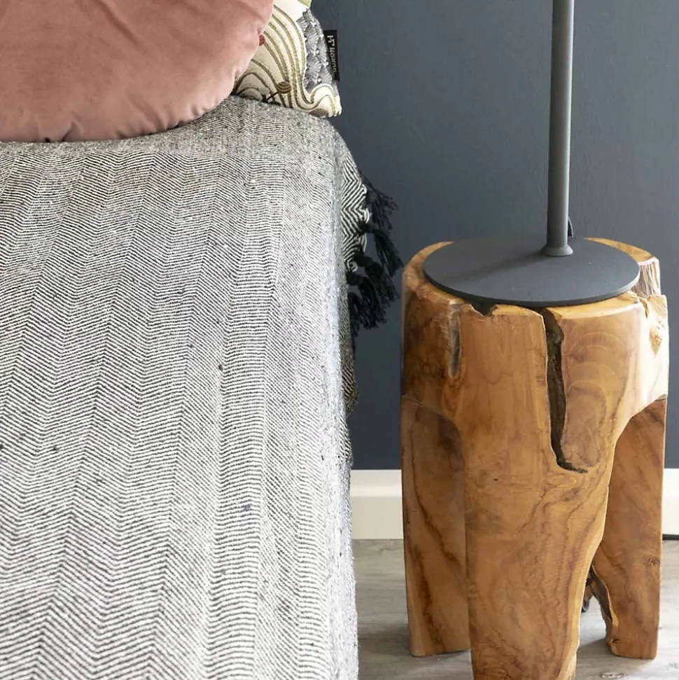 Tabouret en Teck Rose - Élégance Naturelle avec 3 Pieds, Diam.26x40 cm