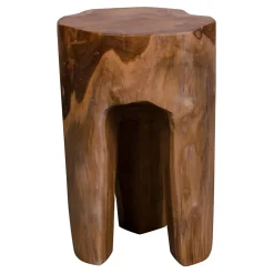 Tabouret en Teck Rose - Élégance Naturelle avec 3 Pieds, Diam.26x40 cm