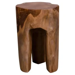 Tabouret en Teck Rose - Élégance Naturelle avec 3 Pieds, Diam.26x40 cm