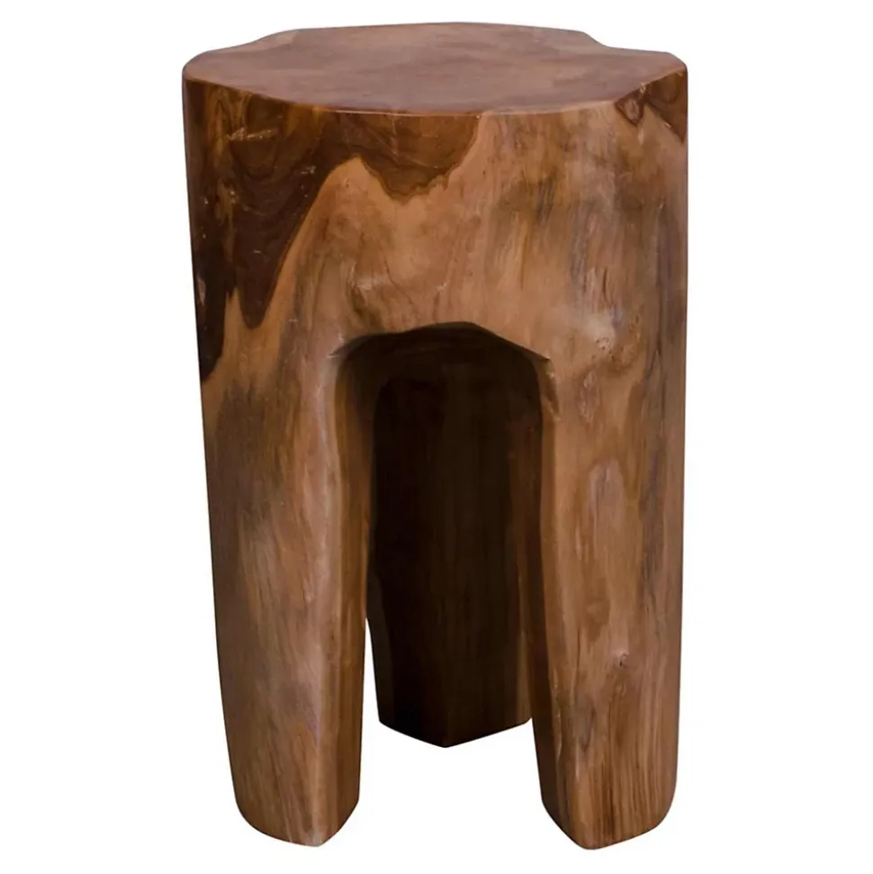 Tabouret en Teck Rose - Élégance Naturelle avec 3 Pieds, Diam.26x40 cm