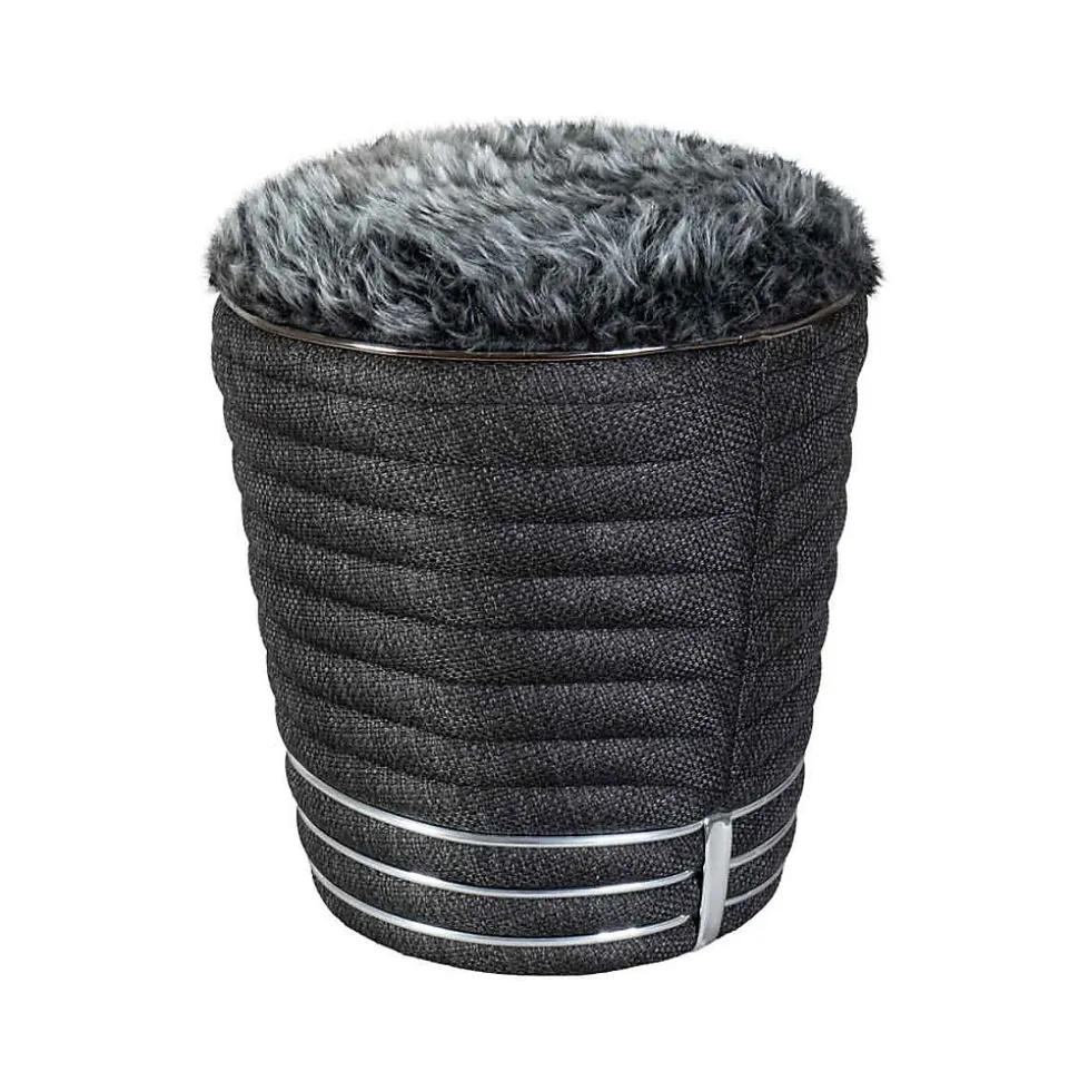 Tabouret en Tissu "Doric" 50cm Anthracite & Argent