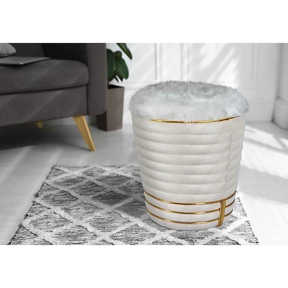 Tabouret en Tissu "Doric" 50cm Ivoire & Or