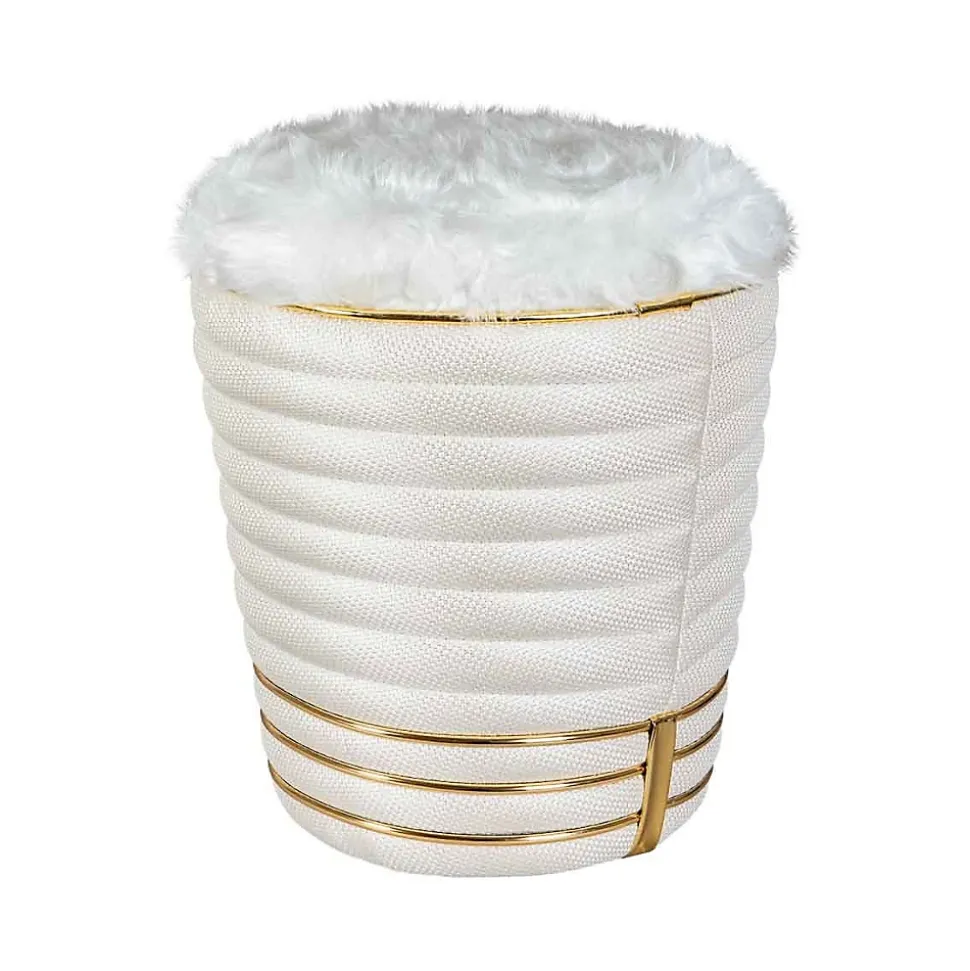 Tabouret en Tissu "Doric" 50cm Ivoire & Or
