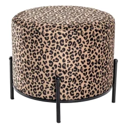 Tabouret en Velours "Motif Léopard" 35cm Marron