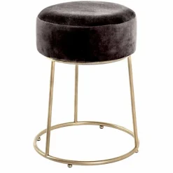 Tabouret en Velours Rond "Raina" 46cm Gris