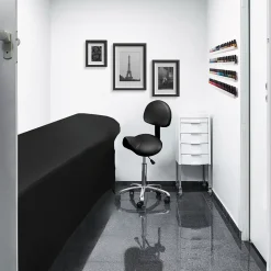 Tabouret ergonomique à roulettes avec dossier réglable en hauteur de 49 à 62 cm et pivotable - Noir - Vivezen