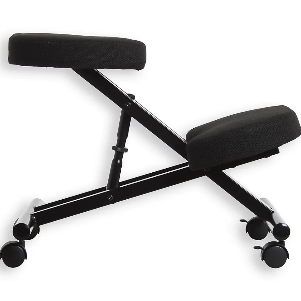 Tabouret ergonomique ROBERT, structure en métal noir et tissu noir